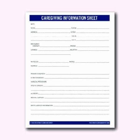 product image-caregiving information sheet